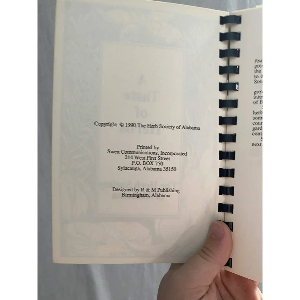 Herb Society Of Alabama A Taste Of Herbs Spiral Cookbook Vintage Cooking 1990 AL